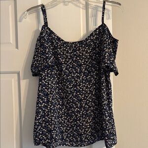 SHEIN navy and white cold shoulder floral top